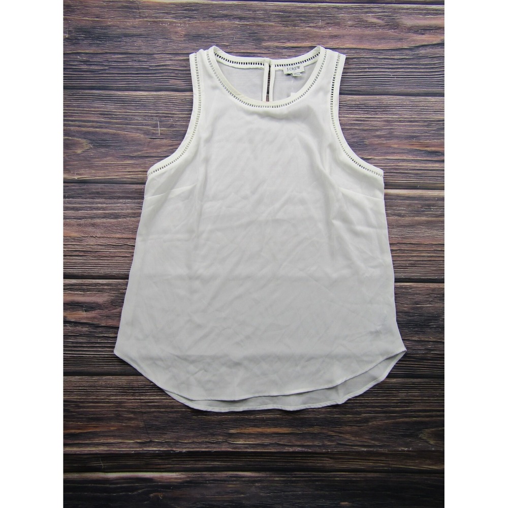 J Crew Mens Size 2 Ivory White Sleeveless Top With Ladder Trim Blouse